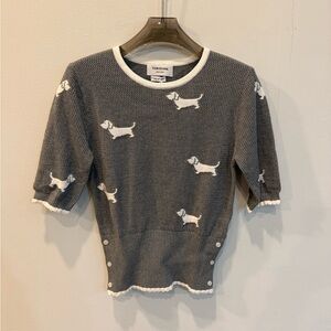 Thom Browne Charcoal Sweater with White Dog Motif